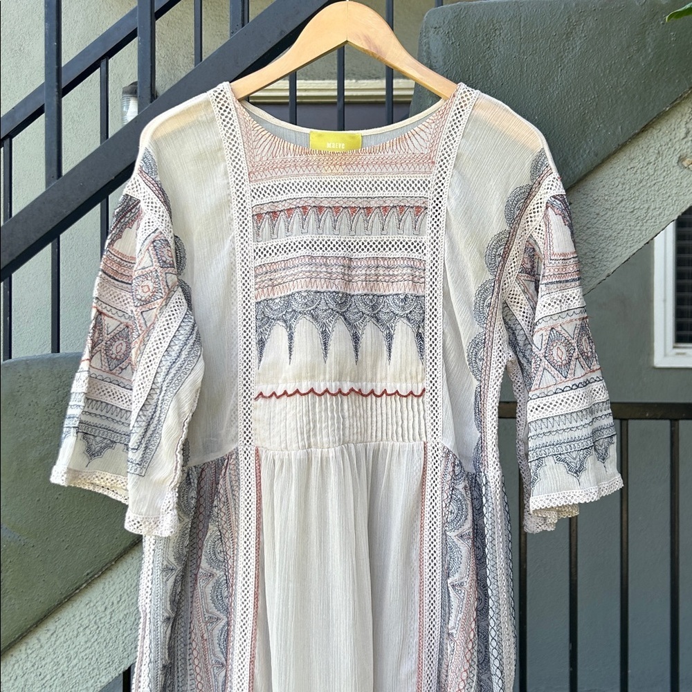 Anthropologie Meave Toronto Maxi Dress Bohemian Boho Embroidered Flowy Gauze Sm - Picture 4 of 10
